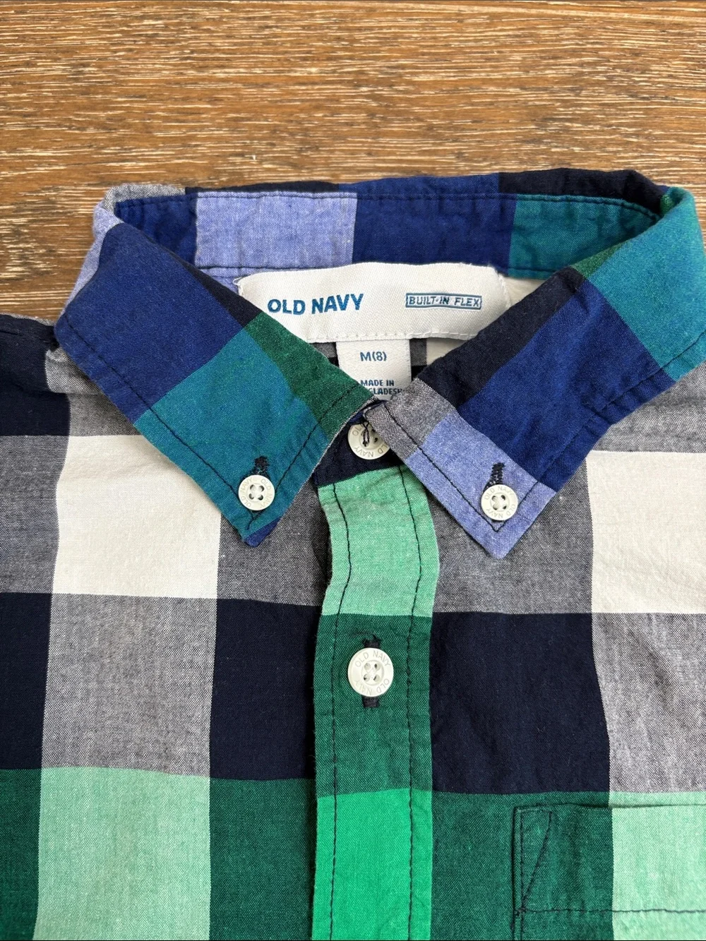 Old Navy Plaid Built-In Flex Button Down Shirt Size M (8) Green Blue Flawless